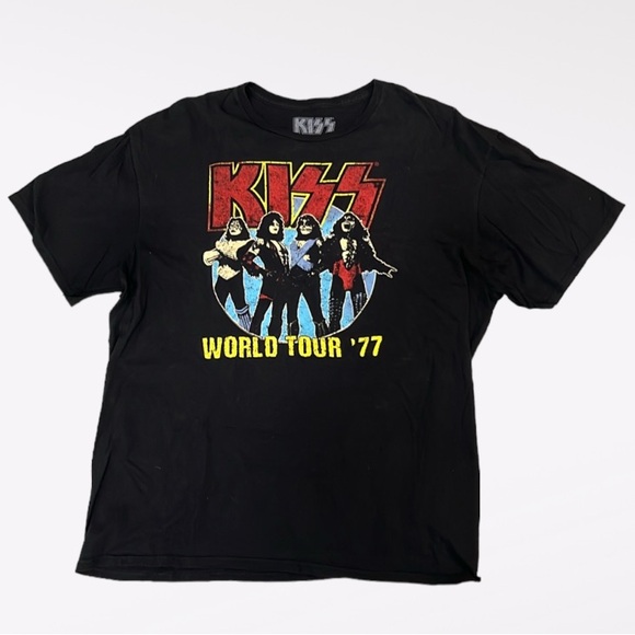 Kiss Band Tshirt Tee Blavk white red yellow blue World Tour 77 graphic size 2X - Picture 1 of 8
